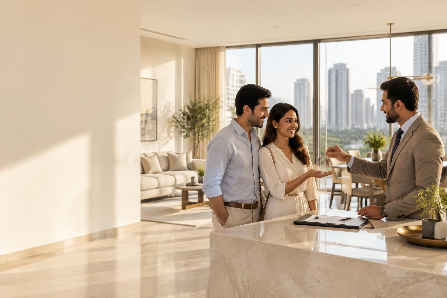 Illustrative scene of a couple receiving the keys to a home; not an actual Veretto transaction